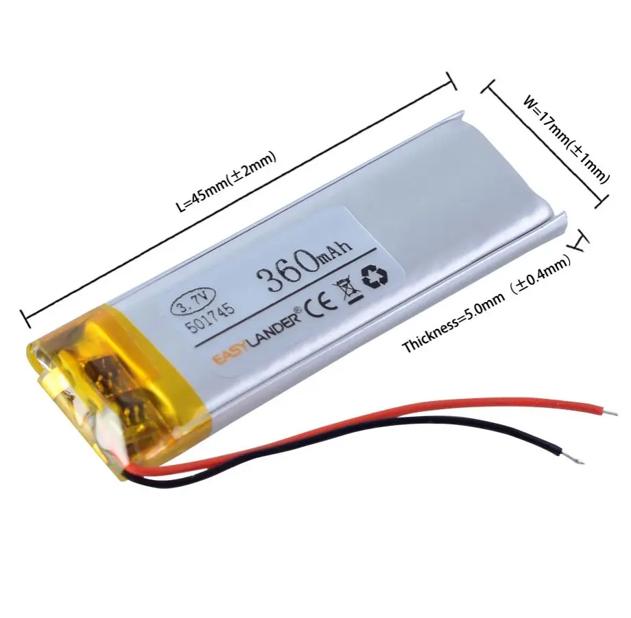 501745 501646 3.7V 360mAh Rechargeable Lithium Li-ion Polymer Battery  301745 401745 601745 701745 801745