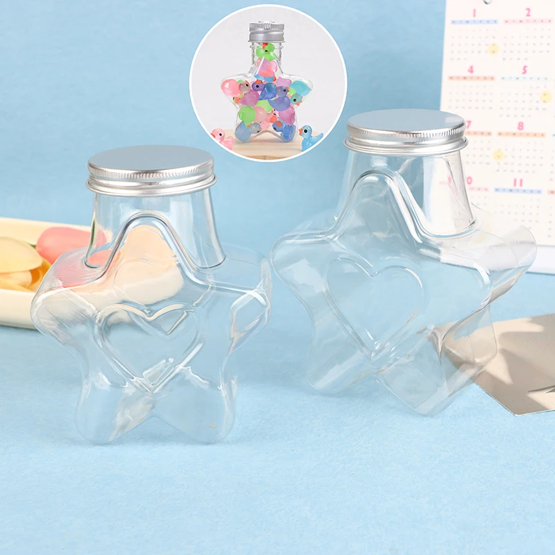 Caja de almacenamiento de adornos de muñeca en forma de estrella, botella de plástico con tapas, contenedor de almacenamiento de alimentos, tarro de boca ancha, contenedor de galletas reutilizable