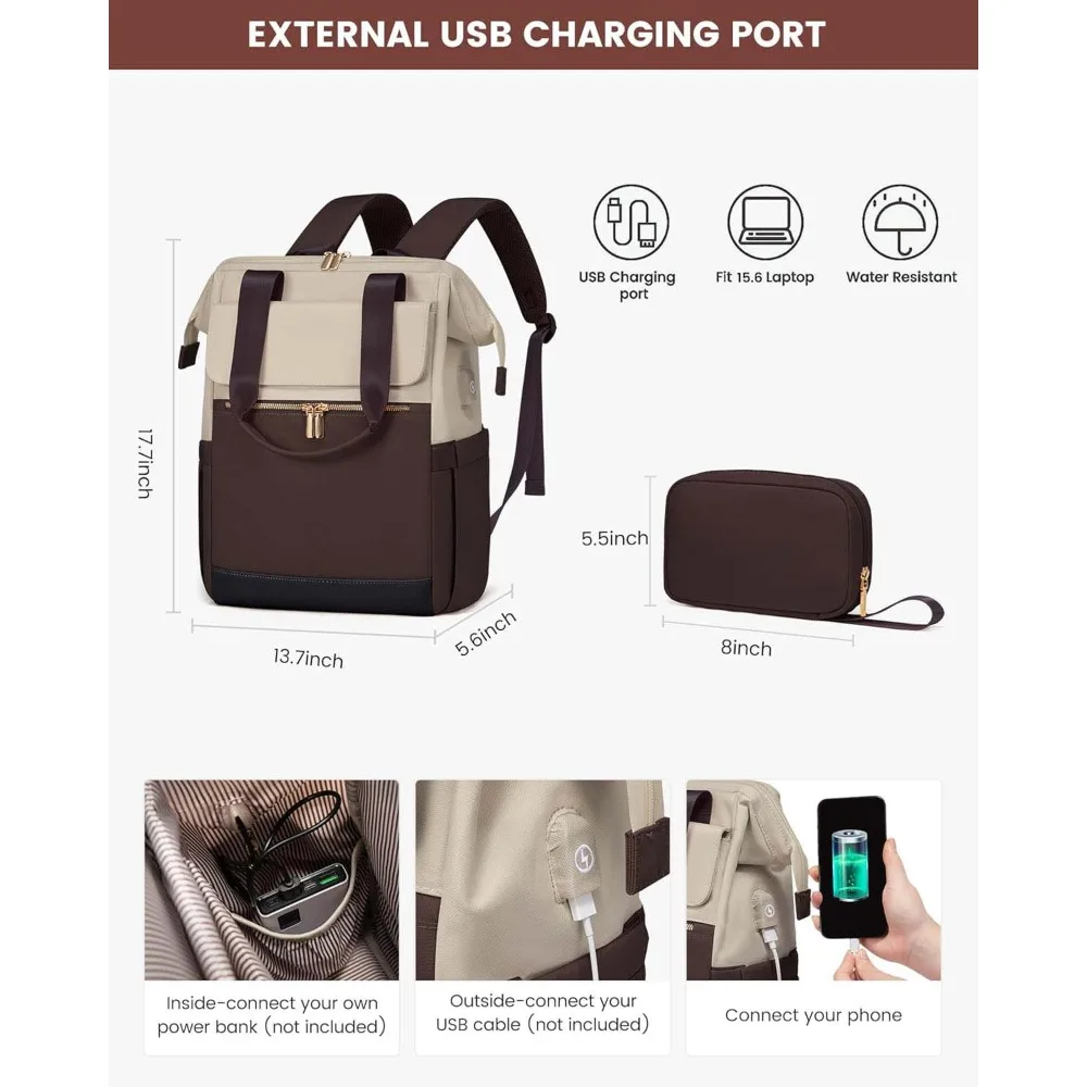 Large Capacity Cream Laptop Backpack, Unisex Travel & Mommy Diaper Bag, Versatile Casual Luggage for Men Women