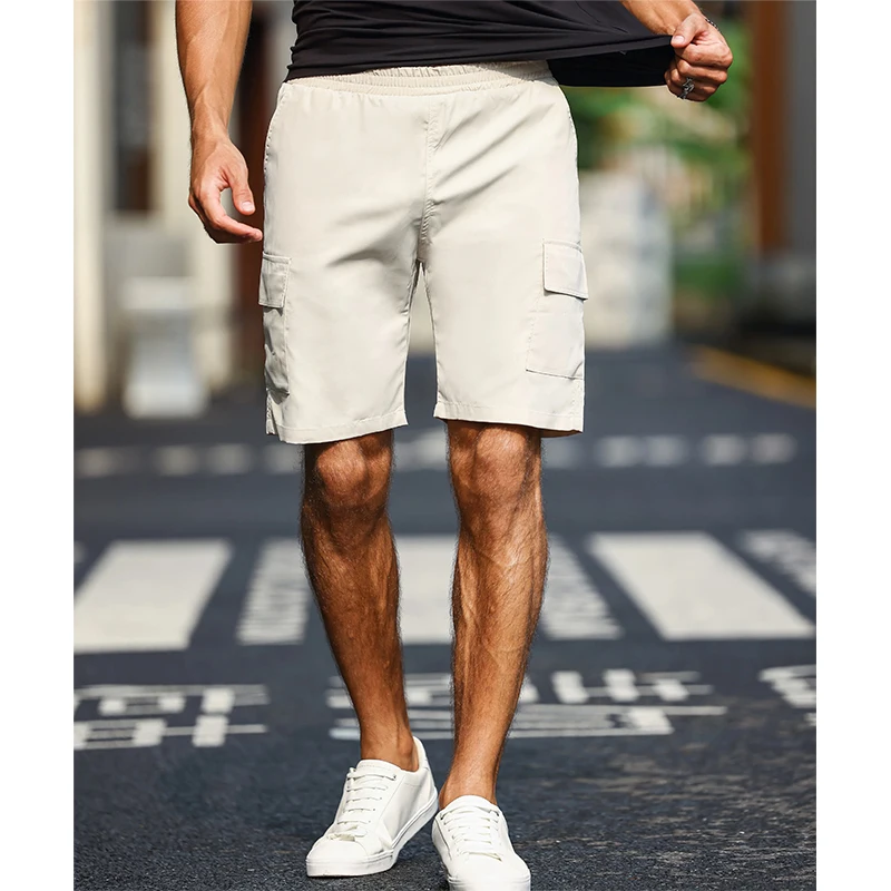 Mens Solid Color Pocket Cargo Drawstring Shorts