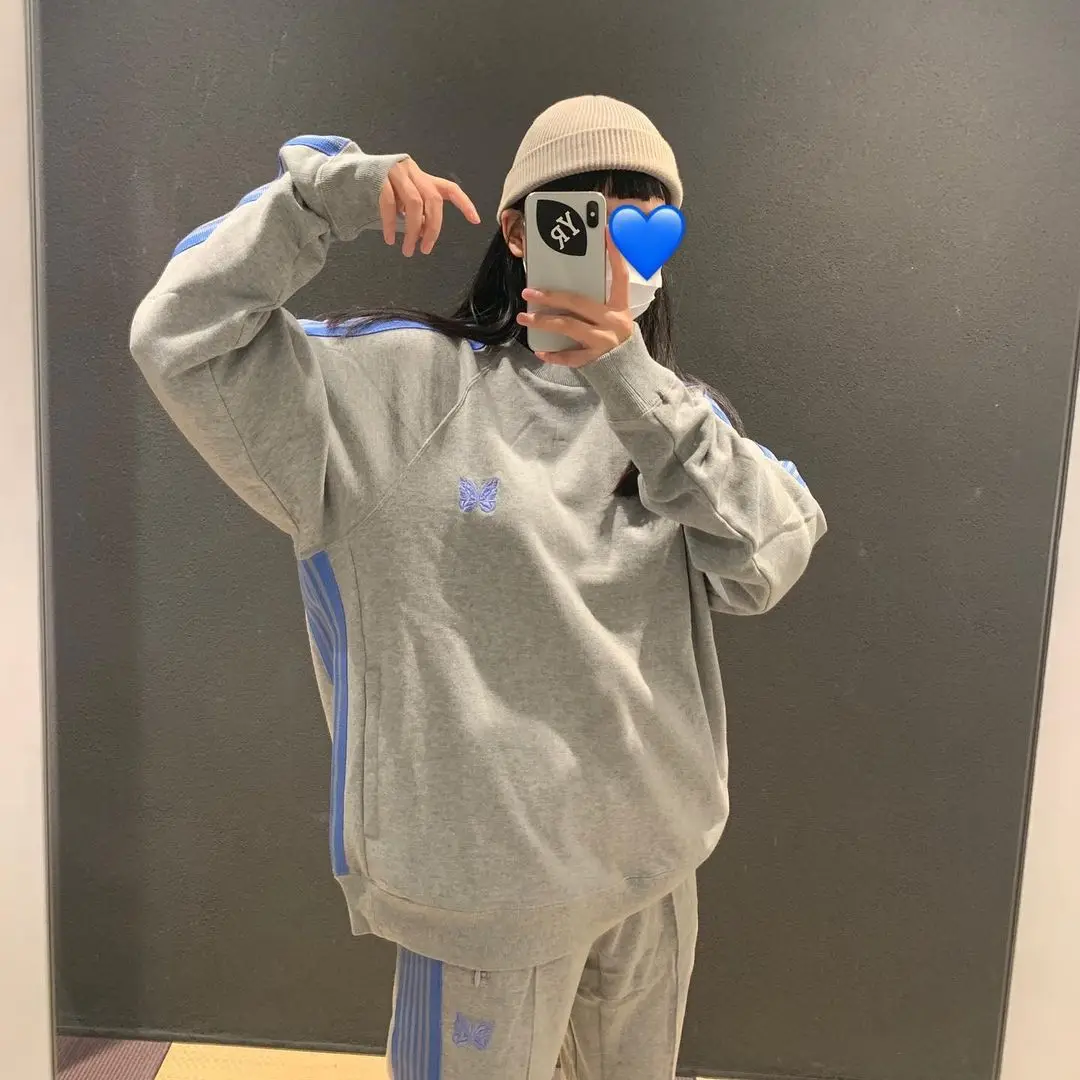 

Needles ssz TRACK Butterfly Embroidered Webbing Pants Sweatshirt Men's and Women's Japanese Casual Leisure Sweatpants Set