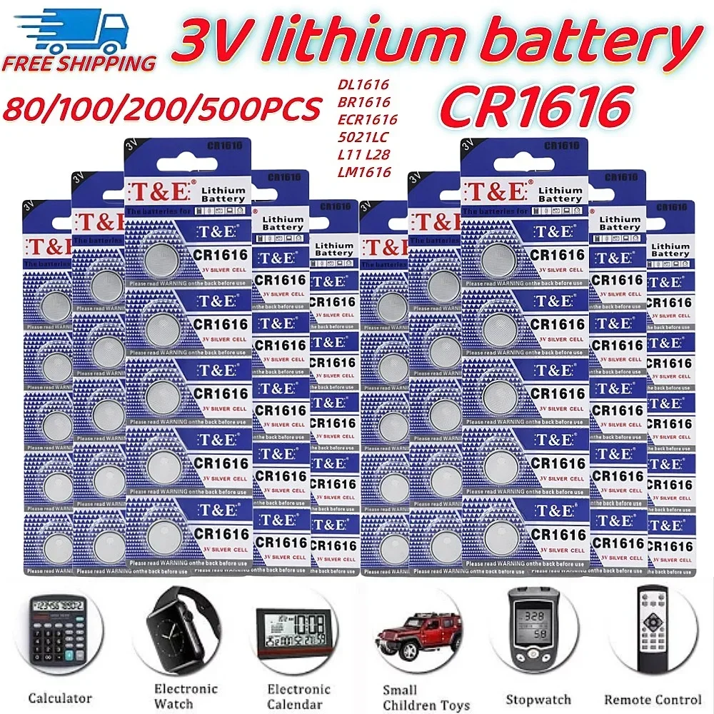 100PCS CR1616 3V Lithium battery DL1616 BR1616 ECR1616 5021LC L11 L28 LM1616 CR 1616 Button Battery Coin Cell Watch Batteries