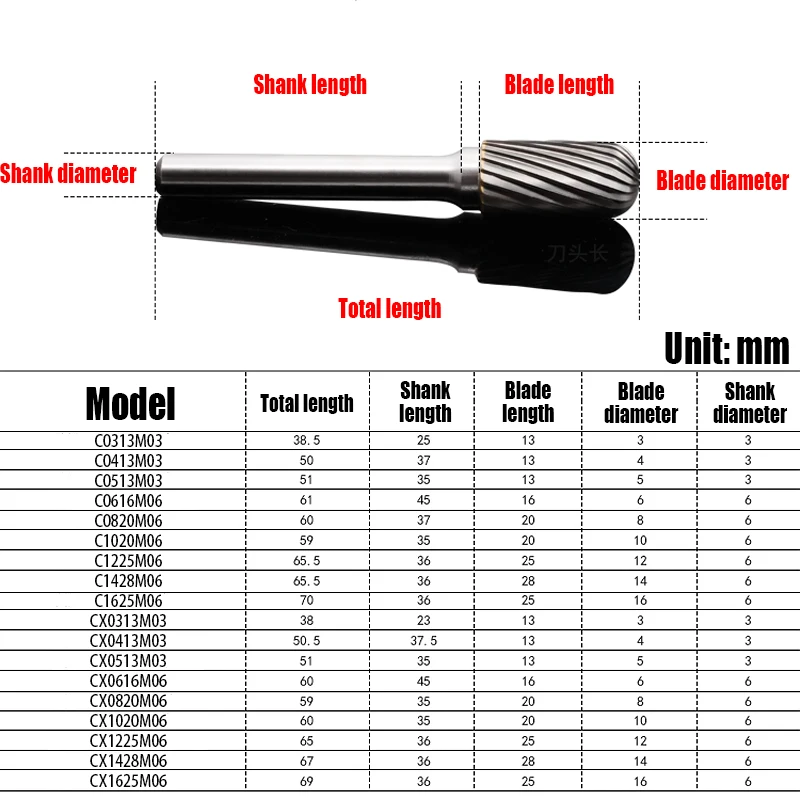 1PCS 3-16mm Tungsten Steel Rotary File Burr Single/Double Groove Carbide C Type Cylindrical Ball End Milling Cutter Carving Tool