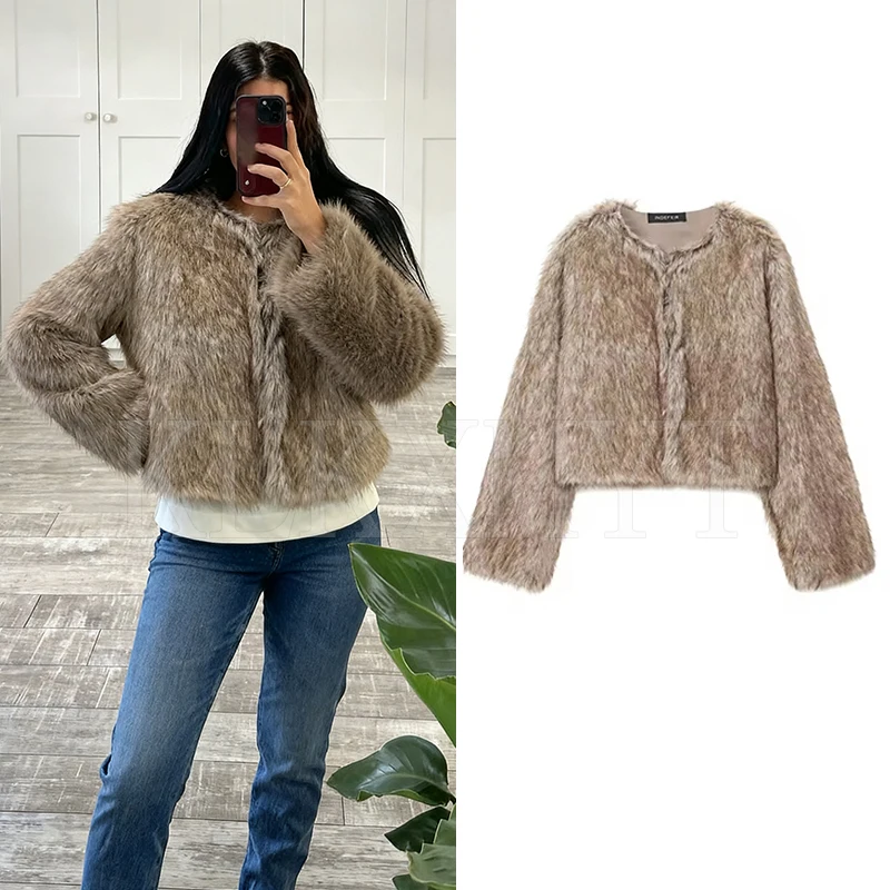 

Women's Thick Warm Faux Fur Cropped Jacket Coat Long Sleeve Fluff Fur Winter Jackets For Women Elegant New Outerwear Chic Tops ﻿