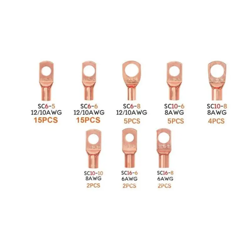 New Copper Terminal Connectors 60/100/130PCS AWG 4 6 8 10 12 Ring Lug Kit With Shrink Tubing 50 Battery Cable Lugs With Shrink
