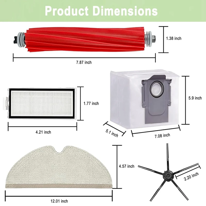 مكنسة كهربائية لـ Xiaomi Roborock ، فرشاة جانبية رئيسية ، فلتر Hepa ، قماش ممسحة ، أكياس غبار ، قطع غيار ، Q7 ، Q7 ، Q7 Max ، Q7 Plus