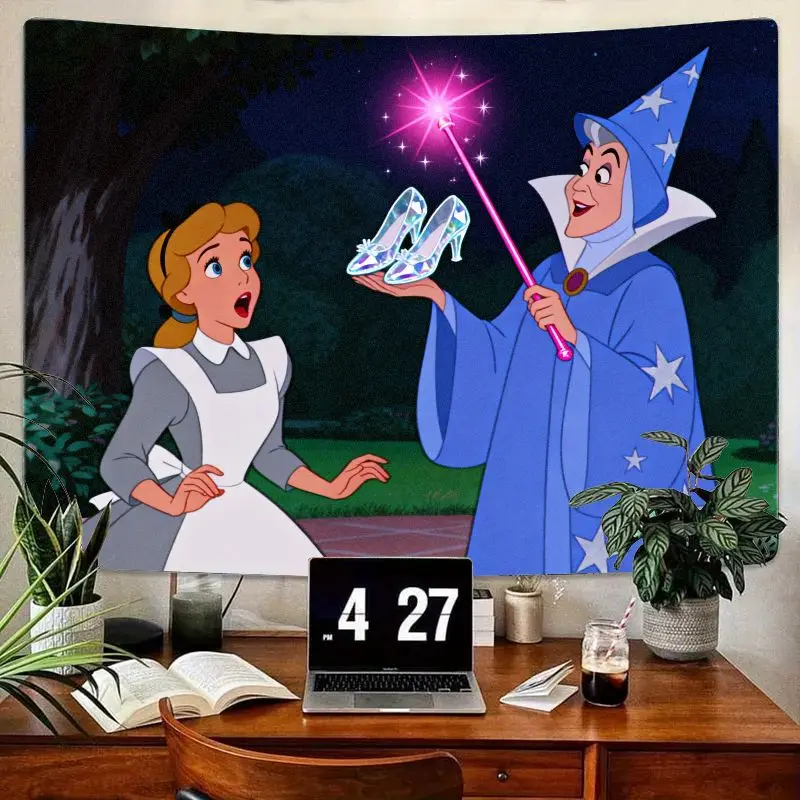 

1PC Magical Cinderella & Fairy Godmother Tapestry, Glass Slipper Wall Art, Princess Fairytale Polyester Home Decor Gift