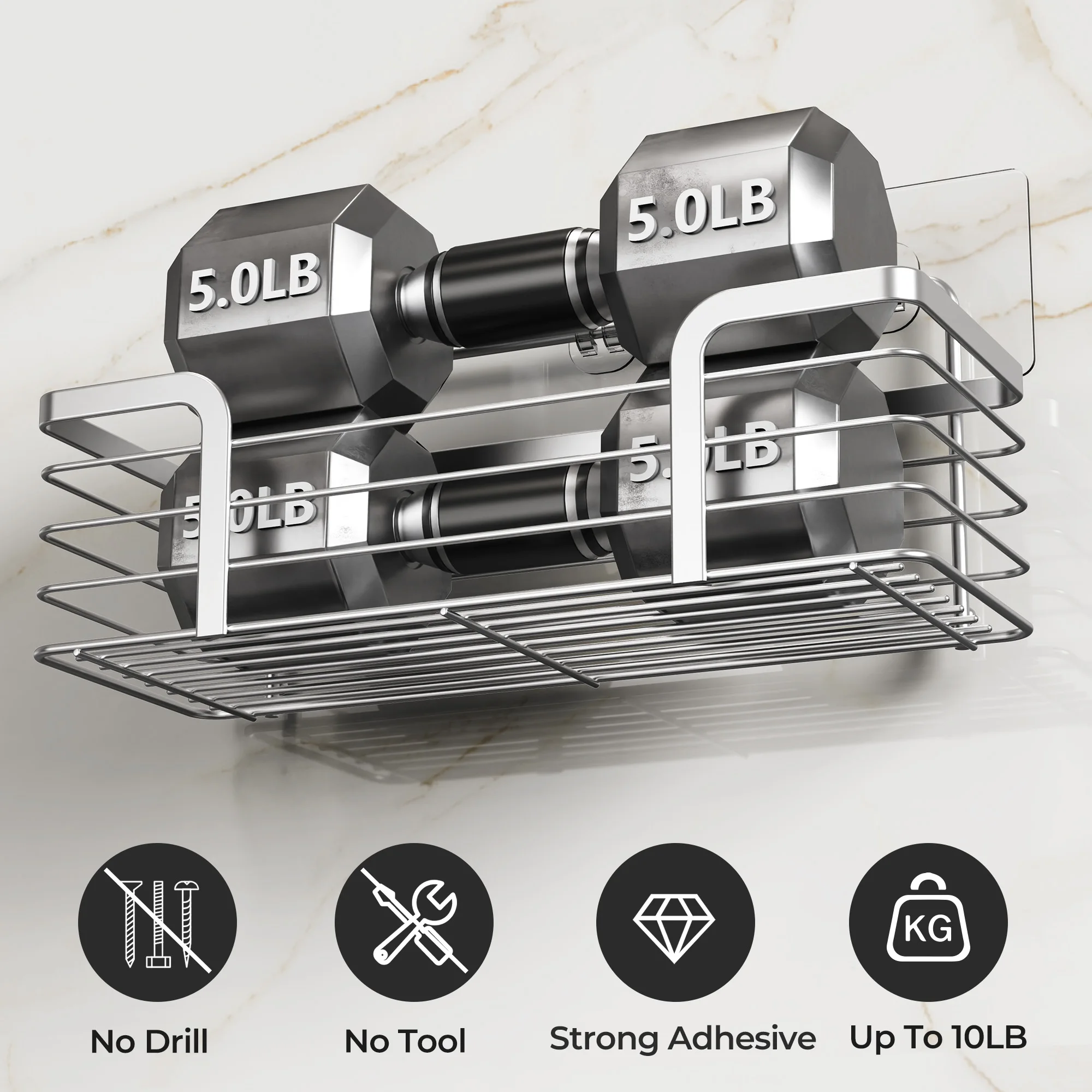 Imagem -05 - Impermeável Banheiro Prateleiras Cremalheira do Armazenamento sem Perfuração Prata Preto Cozinha Chuveiro Organizador Acessórios para Casa Pcs Aço Inoxidável
