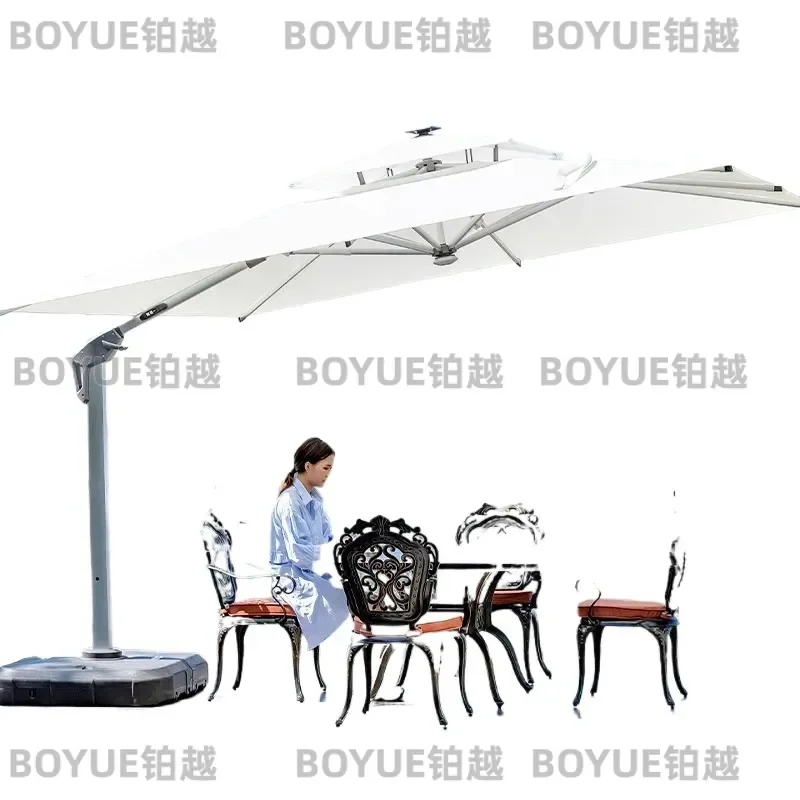Large Hydraulic Banana Umbrella for Outdoor Patio Garden Commercial Terrace Sun Shade Cantilever Parasol with Awning