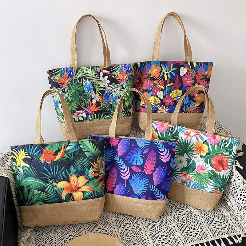 Women Handbag Floral Printed Beach Shopping Large Capacity Tote Bag Fashion Casua High Capacity Travel Ladies Shoulder Bag