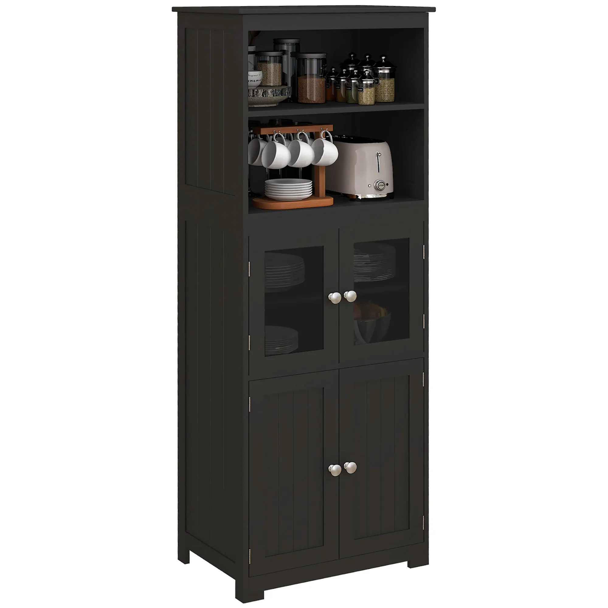 HOMCOM kitchen cupboard with 2 open shelves 60x30x162 cm black