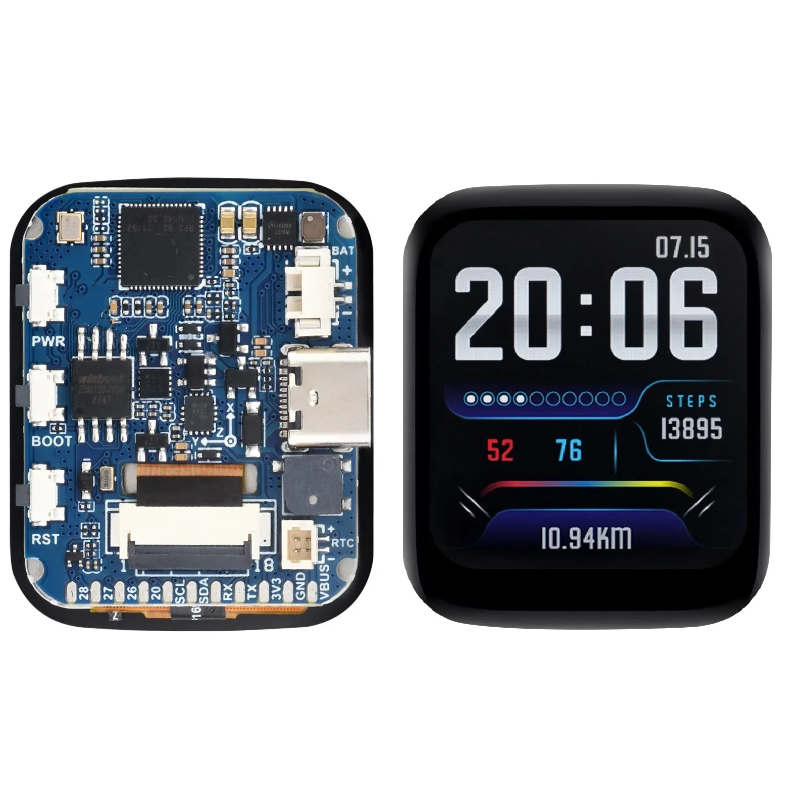 

RP2040-Touch-LCD1.69 RP2040 Плата разработки сенсорного ЖК-дисплея 1,69-дюймовый закругленный сенсорный экран Встроенный акселерометр и датчик гироскопа