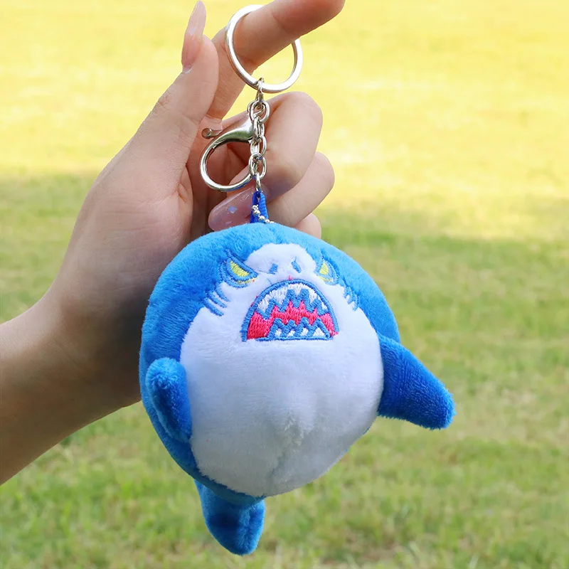 12cm Kawaii Cute Plush Shark Doll Cartoon Animal Stuffed Plush Toys Couple Keychain Pendant Car Key Bag Hanging Doll  Gift