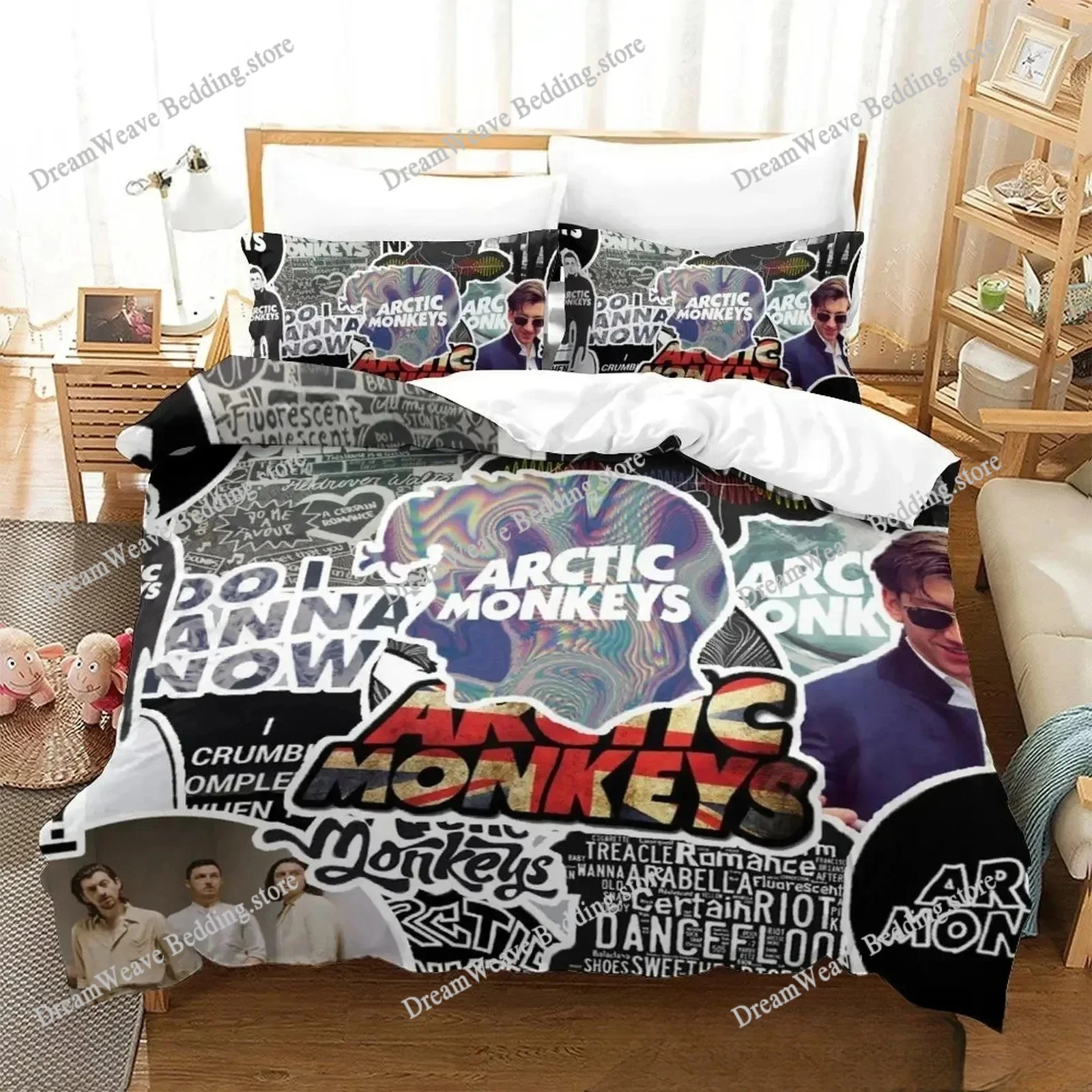 

3D Print Arctic Monkeys Music Band Bedding Set Duvet Cover Bed Set Quilt Cover Pillowcase Comforter King Queen Size Boys Adult