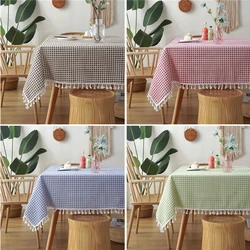 Nordic Plaid Small Fresh Tablecloth with Lace Hem Cotton Linen Map for Desk Soft Cover Pendant Tea Table Pad Meal Cloth