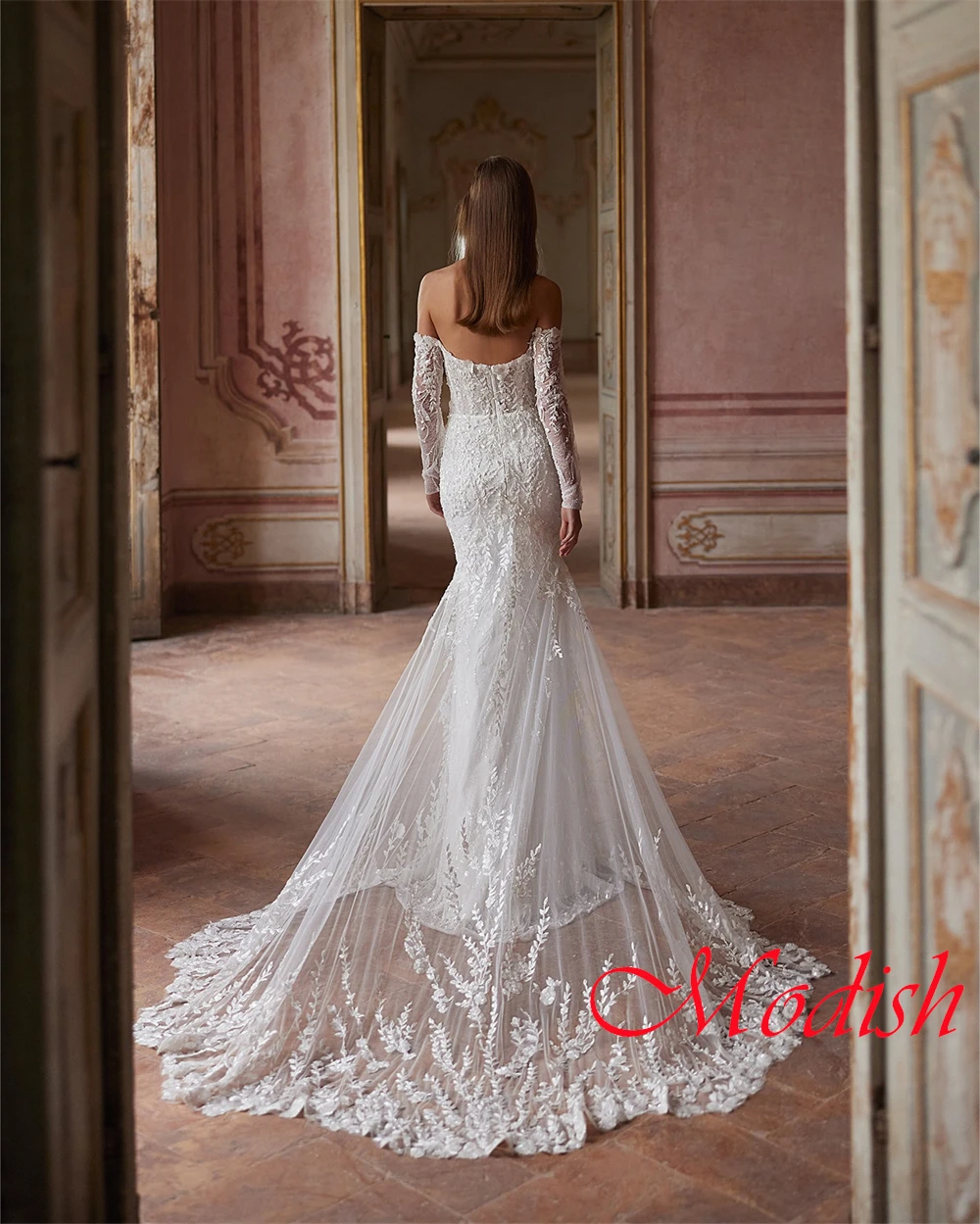 Robe de mariée en Tulle blanc personnalisée, exquise, sans bretelles, manches longues, traîne chapelle, fermeture éclair au dos, robe sirène