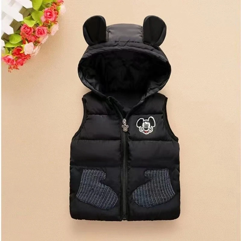 New Warm Hoodied Vest Winter Girls Boys Minnie Mickey Mouse Waistcoat Outerwear Vest Children Kids Spring Autumn Jackets Coat