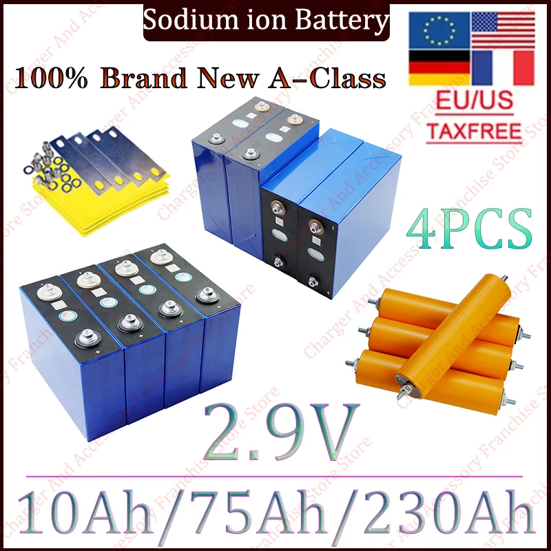 

4PCS 2.9V10Ah 75Ah 230Ah Sodium Ion Battery Low Temperature Resistant 2.9V Discharge 20C DIY 12V Solar Portable Inverter battery