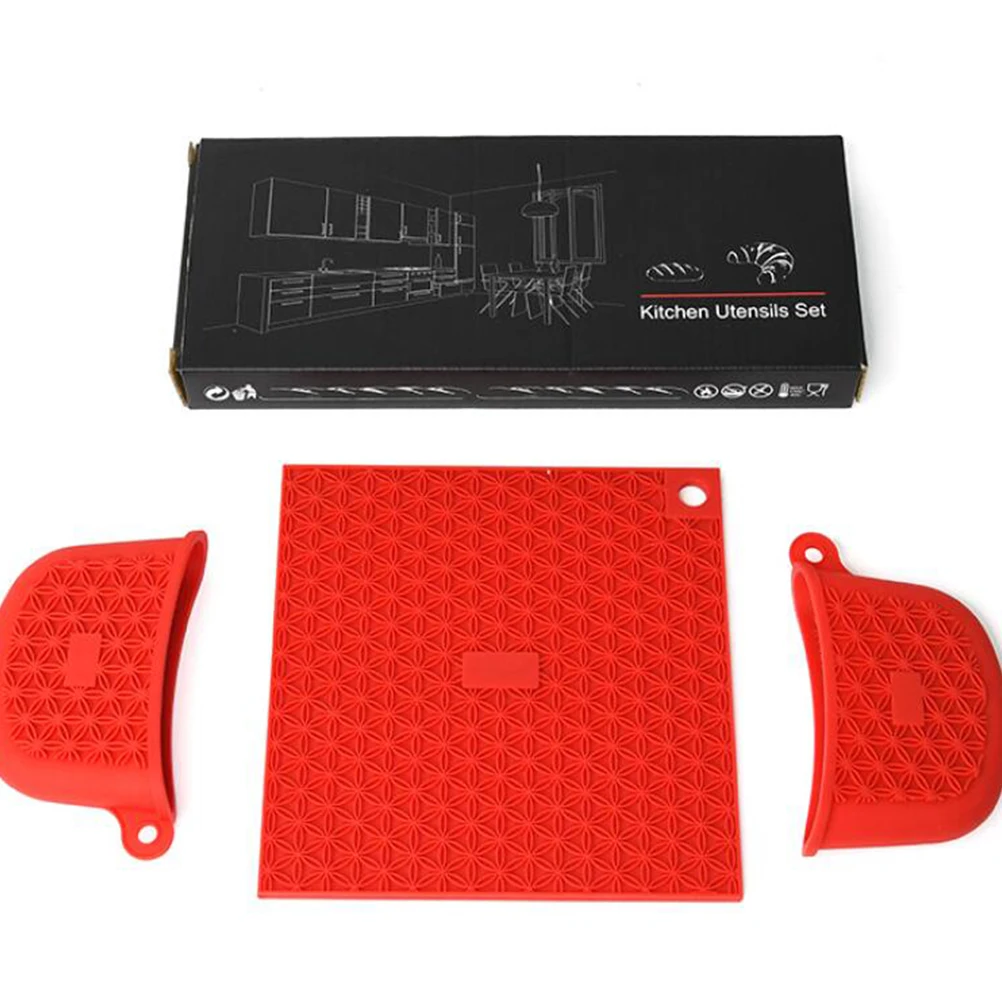 

3pcs Silicone Handle Sleeve Kitchen Tools Heat Resistant Non Slip Pot Holder Kitchen Tool For Home Restaurant Red