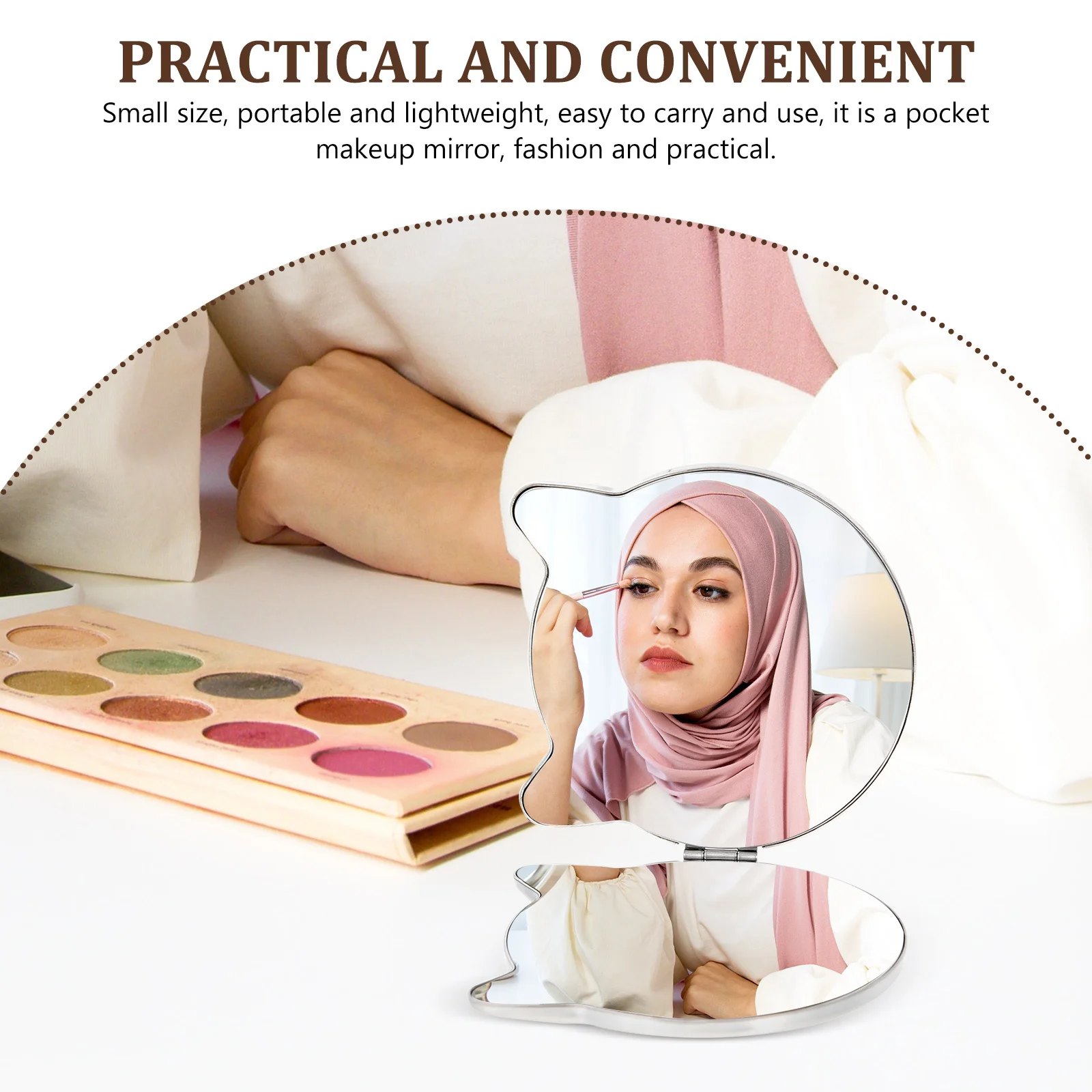 

Compact Folding Double-Sided Makeup Mirror Portable Stainless Steel Small Travel Pocket Mirror Lightweight Practical Makeup Tool