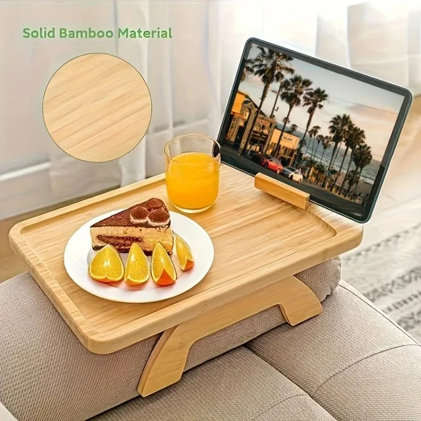 Wooden Foldable Tray Lazy Sofa Tray with 360° Phone Holder Dining Plate Breakfast Plate Food Trays for Eating/Drinks/Snacks
