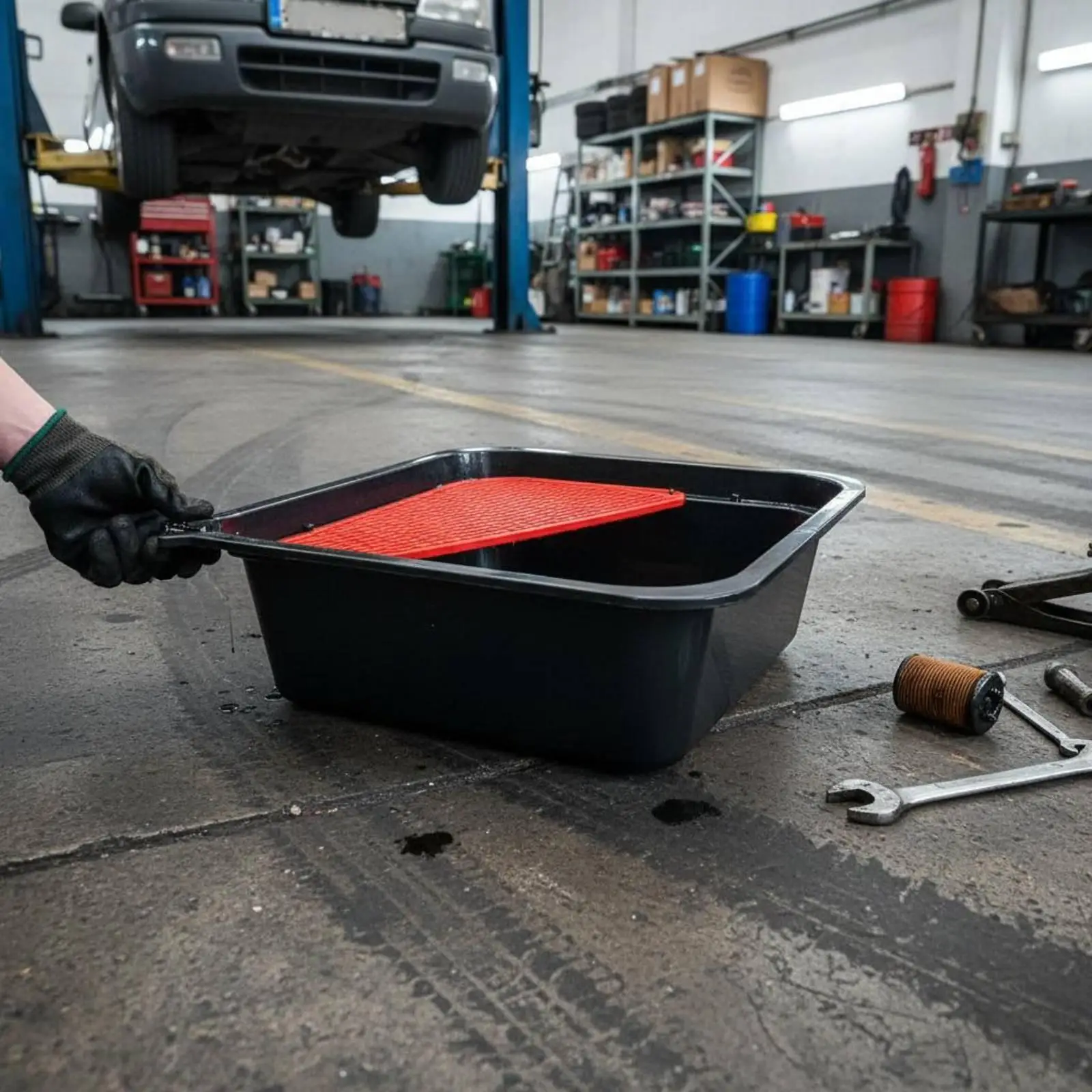 Thickened Oil Collection Pan for Engine Oil Drain Tray with Pouring Spout Polypropylene Garage Tool