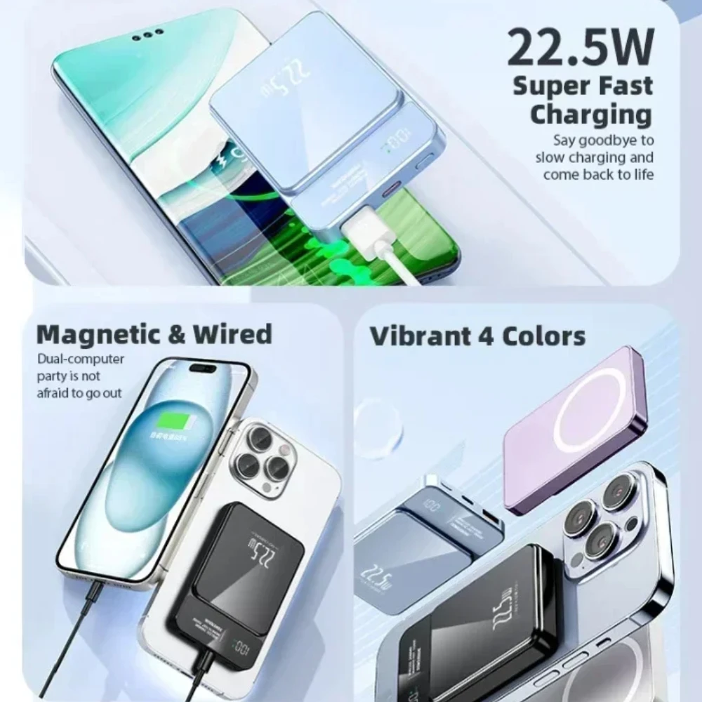 For IPhone Lenovo Samsung Huawei Power Bank 20000mAh Wireless Magnetic Power Bank Super Fast Charging Suitable