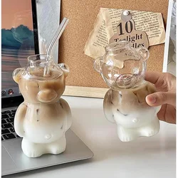 Cartoon Bear Clear Glass Cup Creative Coffee Mug Drinkware For KTV Bar Club Parties Cocktail glassware Unique Reusable Cute Bear