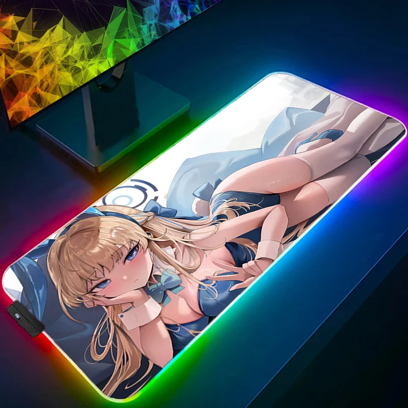 Anime Mousepad Blue Archive Asuma Toki Desk Mat RGB Office PC Computer Accessories Mouse Pad LED Laptop Gaming Cute Keyboard Pad
