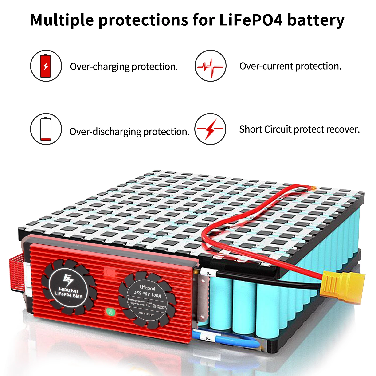 LiFePO4 BMS 100A Lithium Battery Lithium Iron Phosphate Management System with Ba lance Leads Wires for 3.2V 3.7V Cells