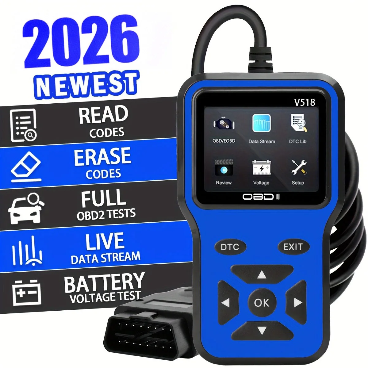 V518 OBD2 Code Reader Automotive Diagnostic Scanner Engine Fault Detector Check Engine Light Reset Tool Auto Scan Device for Car