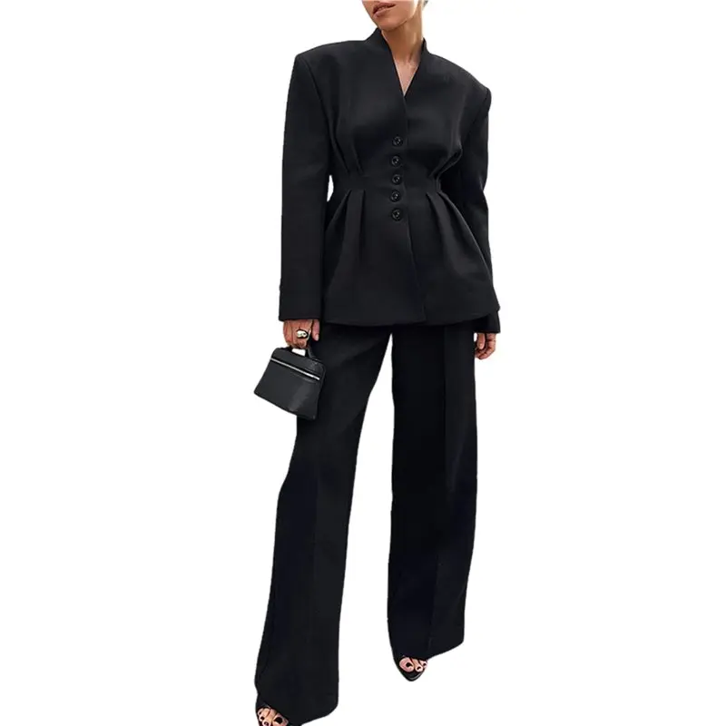 

AUAU-Women Breasted Blazer Pants Suit 2 Piece Outfits Casual Long Sleeve Blazer Set For Work Business