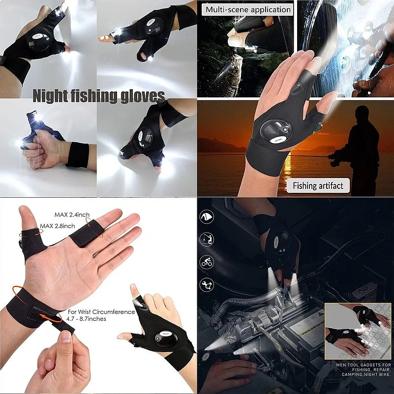 Cycling Gloves With Lights Gloves for Fishing Equipment Accessories Glove With Led Fingerless Light Fingers Mittens Apparel