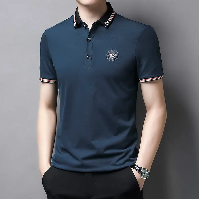 Summer Business Men Short Sleeve Polo Shirts Streetwear Fashion Embroidery Quick-drying Male Clothing Solid Loose Casual Tops