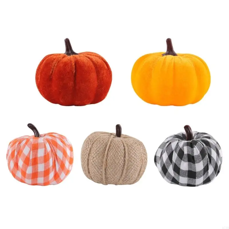 5pcs Fabric Wrapped Pumpkin Model Figure Thanksgiving Decoration Fall Harvest Event Home Ornament Centerpiece Layouts 37JD
