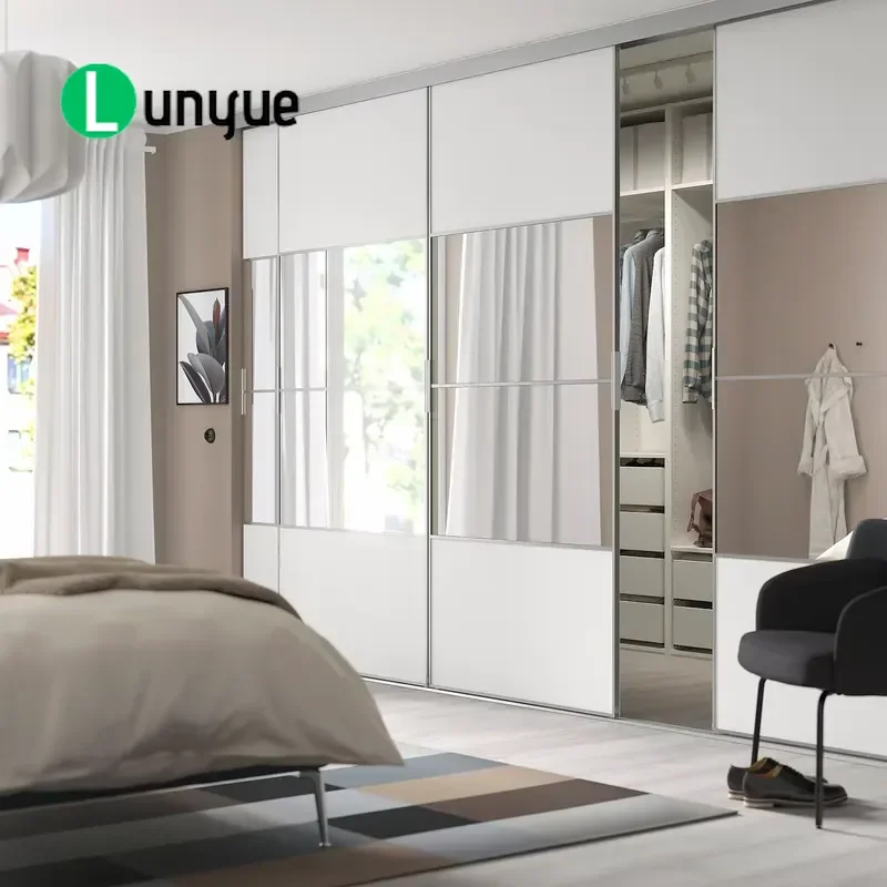 Modern Sliding Door Wardrobe with Mirror Bedroom Furniture Clothes Storage Cabinet Space Saving Design for Home Organization