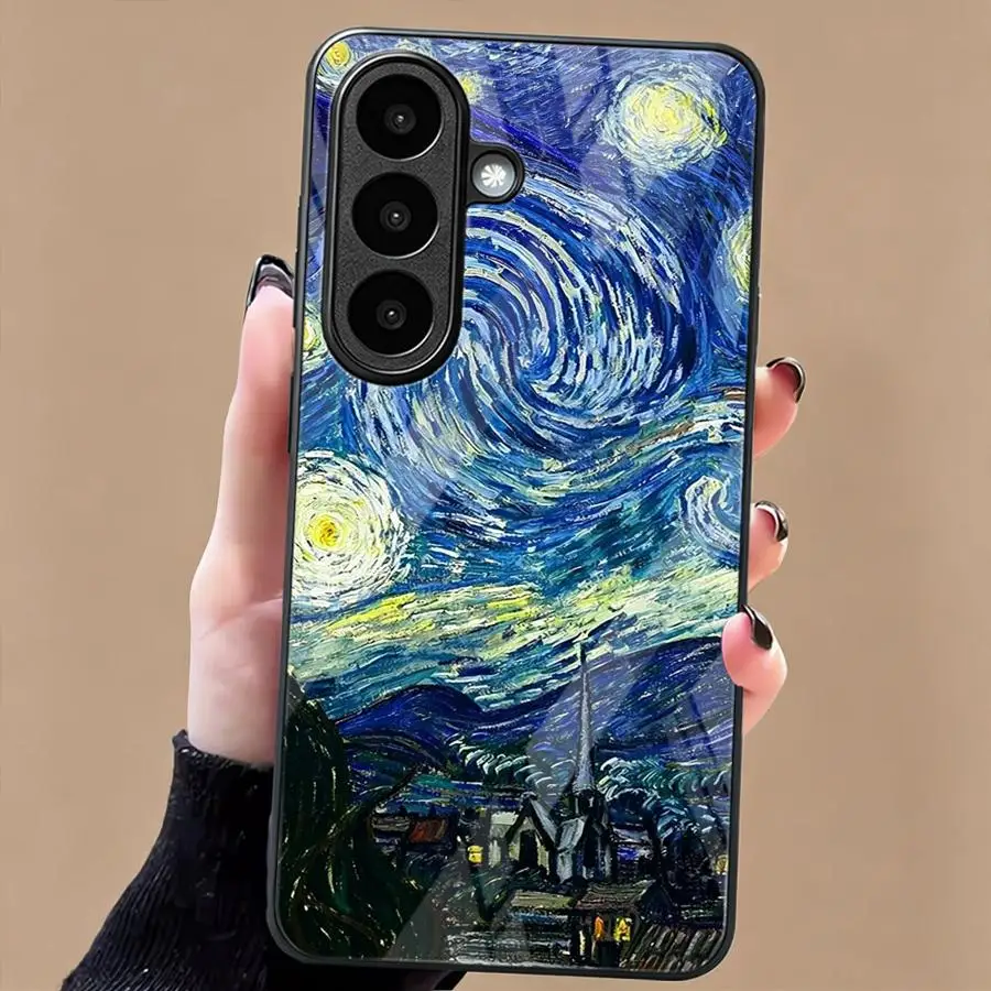 Glass Phone Cover Case for Samsung Galaxy S26 S24 Note 8 9 10 20 S21 S20 FE S23 Plus S22 S24 Ultra S9 S8 S10 Starry Night Van view 6