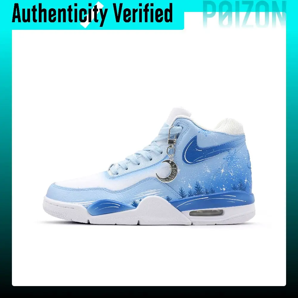 Nike Flight Legacy Winter Snow Scene Abrasion Resistant Mid top Vintage Basketball Shoes Unisex Blue White BQ4212-101(Team691-)