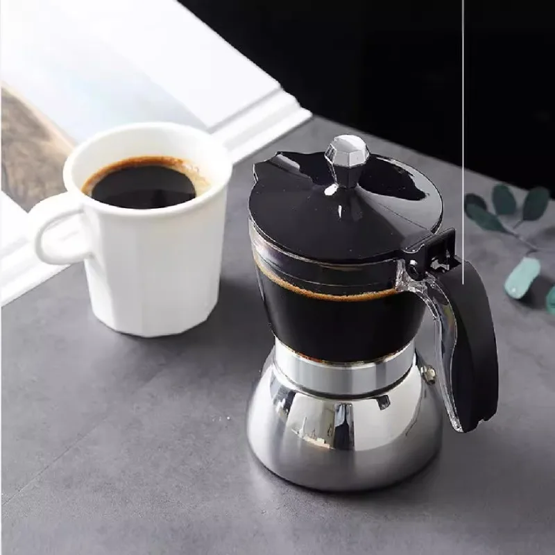

Transparent Visible Espresso Maker or Electric Stove Stainless Steel Moka Pot Coffee Moka Pot 4/6 Cups Espresso Brewing Kettle