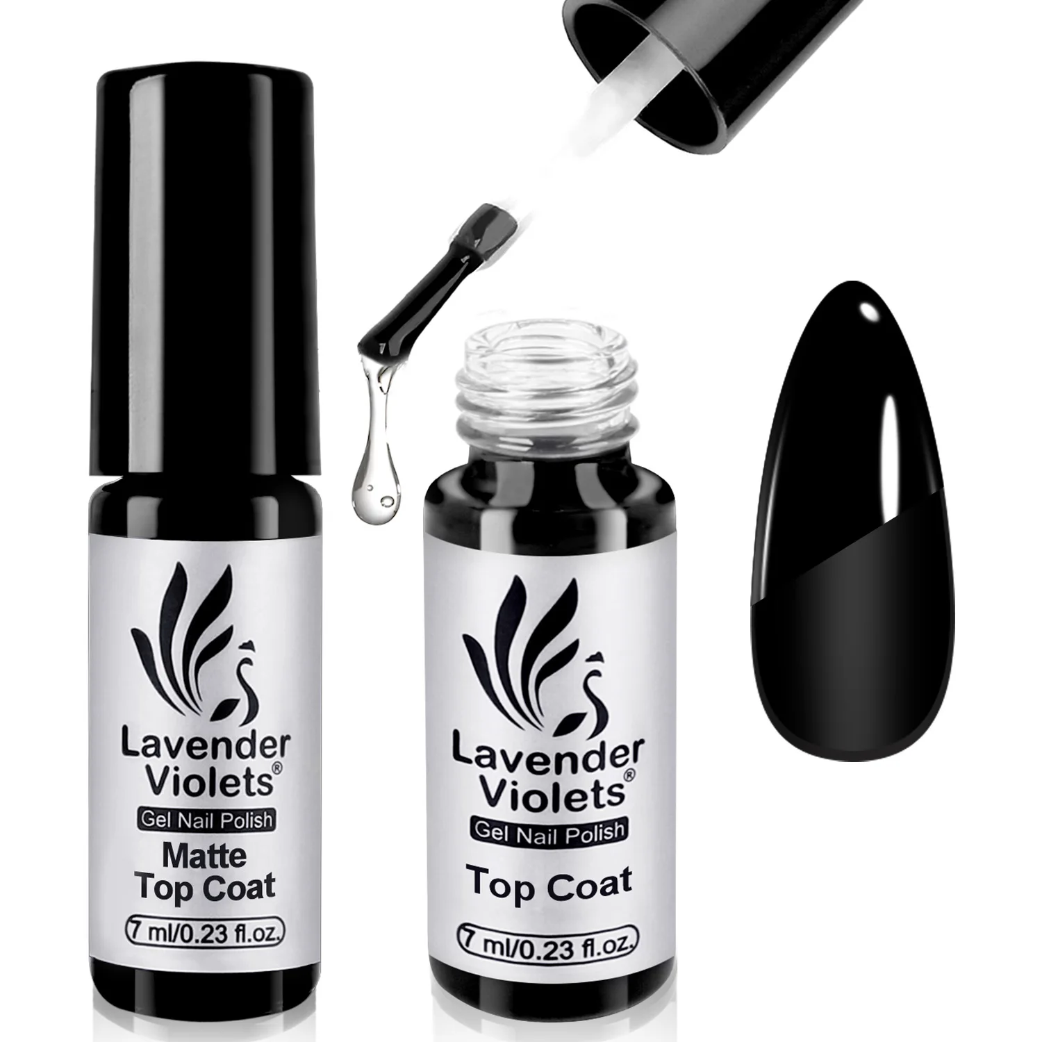 2pcs 7ml No Wipe Glossy and Matte Top Coat, Long Lasting Soak Off Nail Gel Varnish for Home Salon Manicure Beginner Use