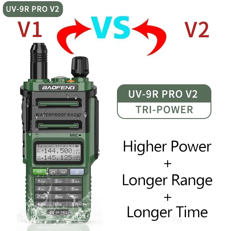 Портативная рация Baofeng UV-9R Pro V2, водонепроницаемое зарядное устройство IP68 Type-C, УКВ/УВЧ, Любительское радио, дальность действия 50 км, улучшенная версия