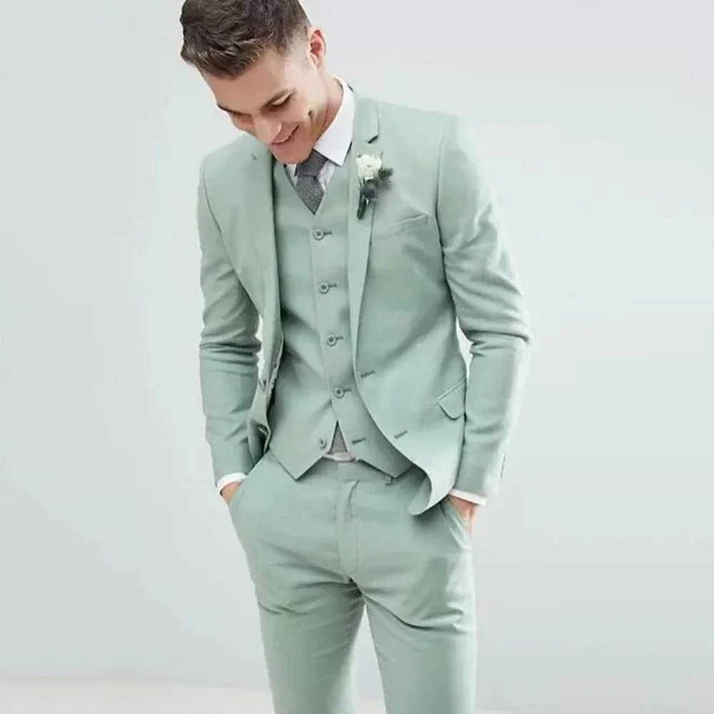 

3-piece men's slim fit suit men's wedding ball uniform solid color single button suit jacket pants set grooms