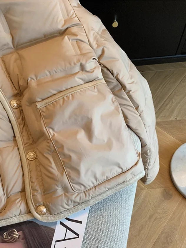 

Khaki Simple Ele Single Button Cotton Jaet Autumn Winter Design Sensation Casual Lightweight Outerwear for Men And Women