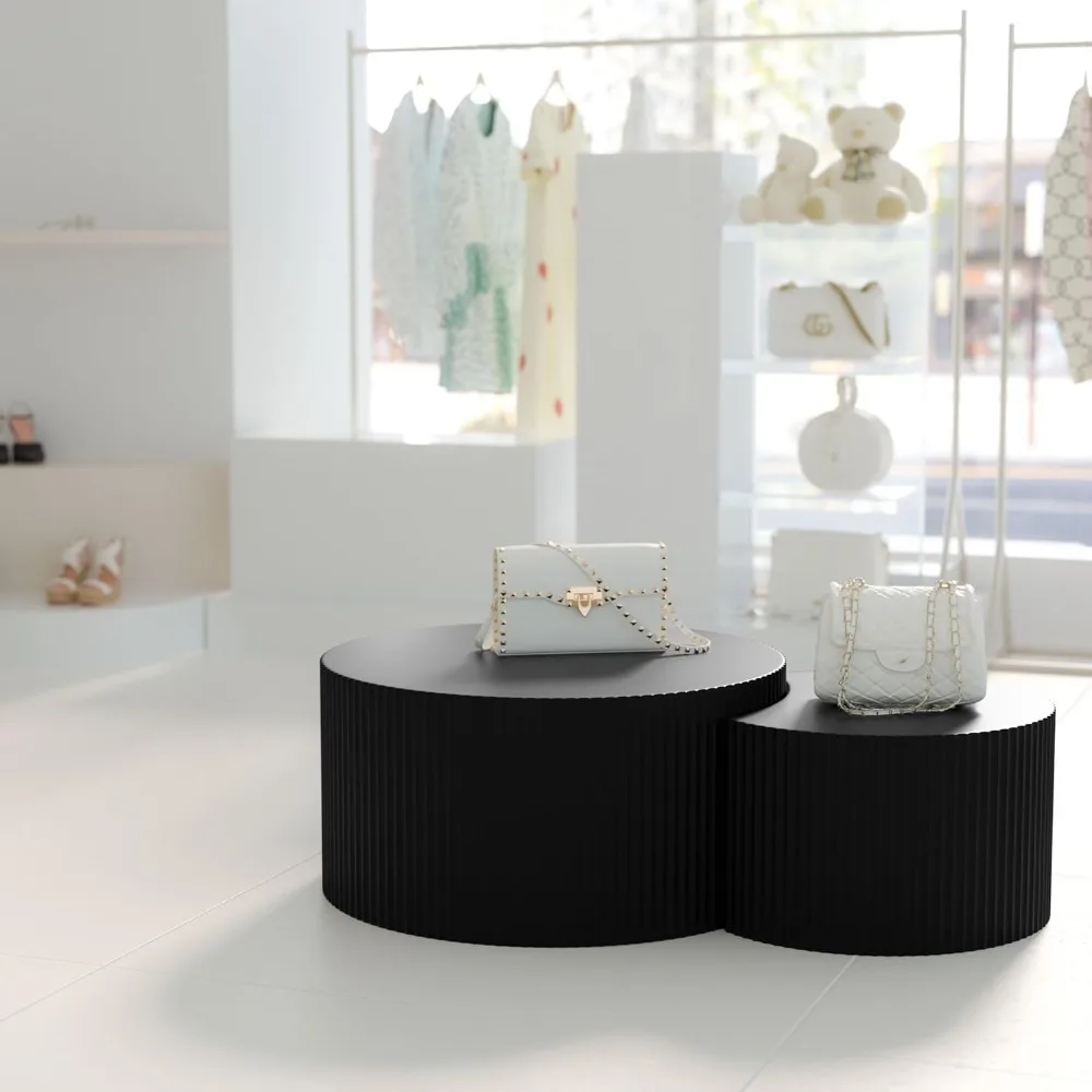 طاولات قهوة عصرية مستديرة، مجموعة خشبية فريدة من نوعها مكونة من قطعتين للمساحات الصغيرة، مثالية لغرف المعيشة - أسود #5