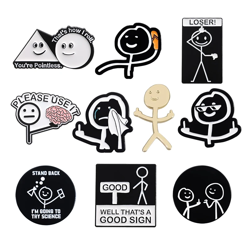 Creative Cartoon Stick Figure Badge Enamel Pin Cute Graffiti Character Middle Finger Brooch Bag Lapel Badge Funny Jewelry Gift