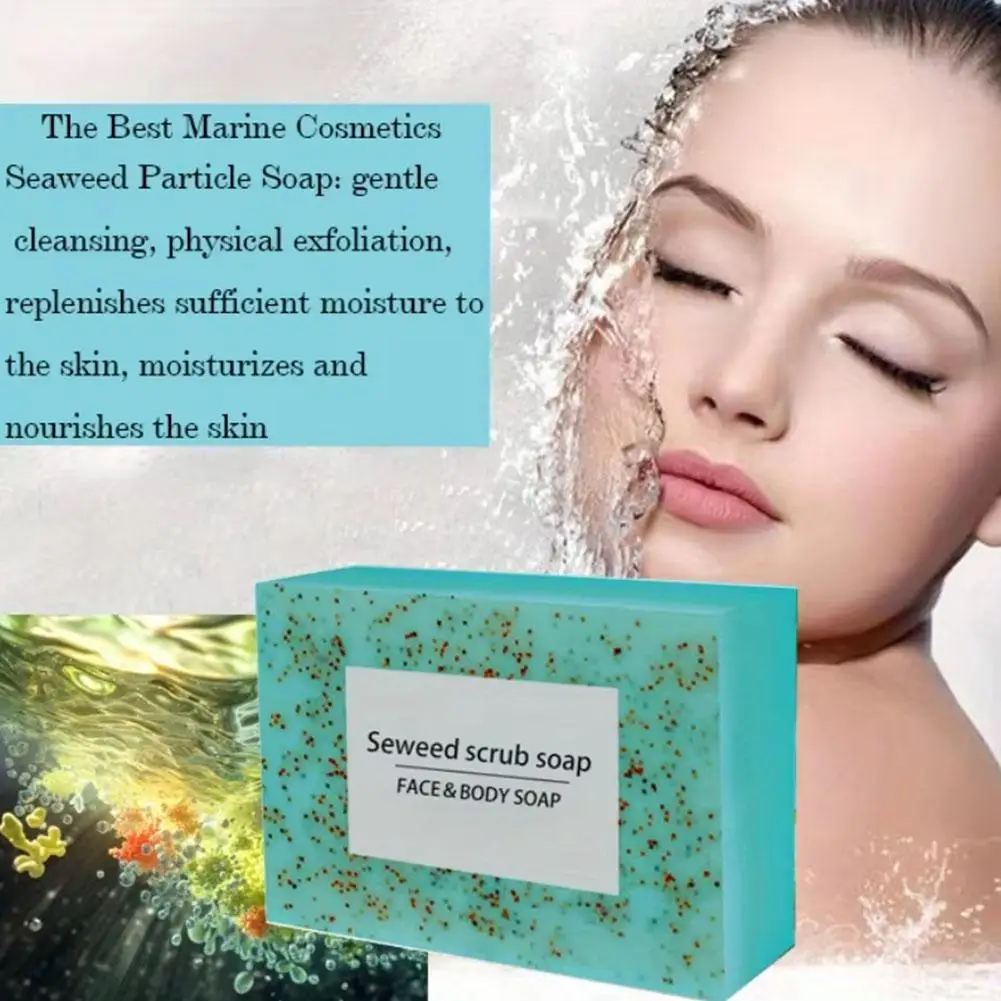 New Seaweed Scrub Soap Seaweed Scrub Facial Soap Moisturizing Degreasing Skin Cleansing Soap Bar Shower