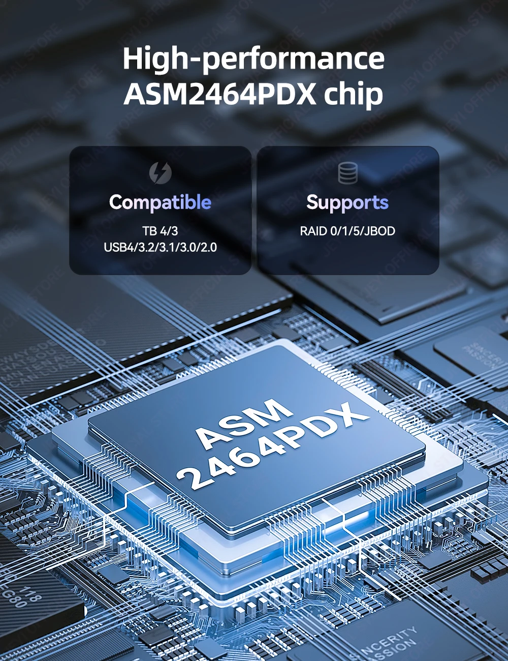 JEYI 4-Bay M.2 NVMe SSD-Gehäuse, kompatibel mit Thunderbolt 4/3 und USB4 40 Gbit/s, RAID 0/1/5/10-Unterstützung, ultraschnelle Dockingstation – Detail 8