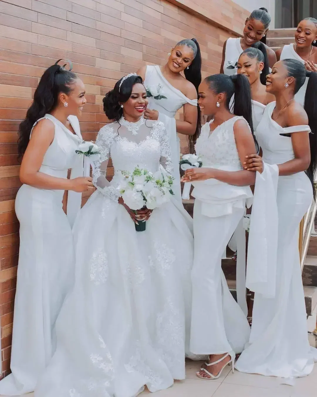 Customized Plus Size Muslim Wedding Dresses White Elegant Lace Bridal Gowns Sheer Long Sleeves African A Line Vestido De Novia