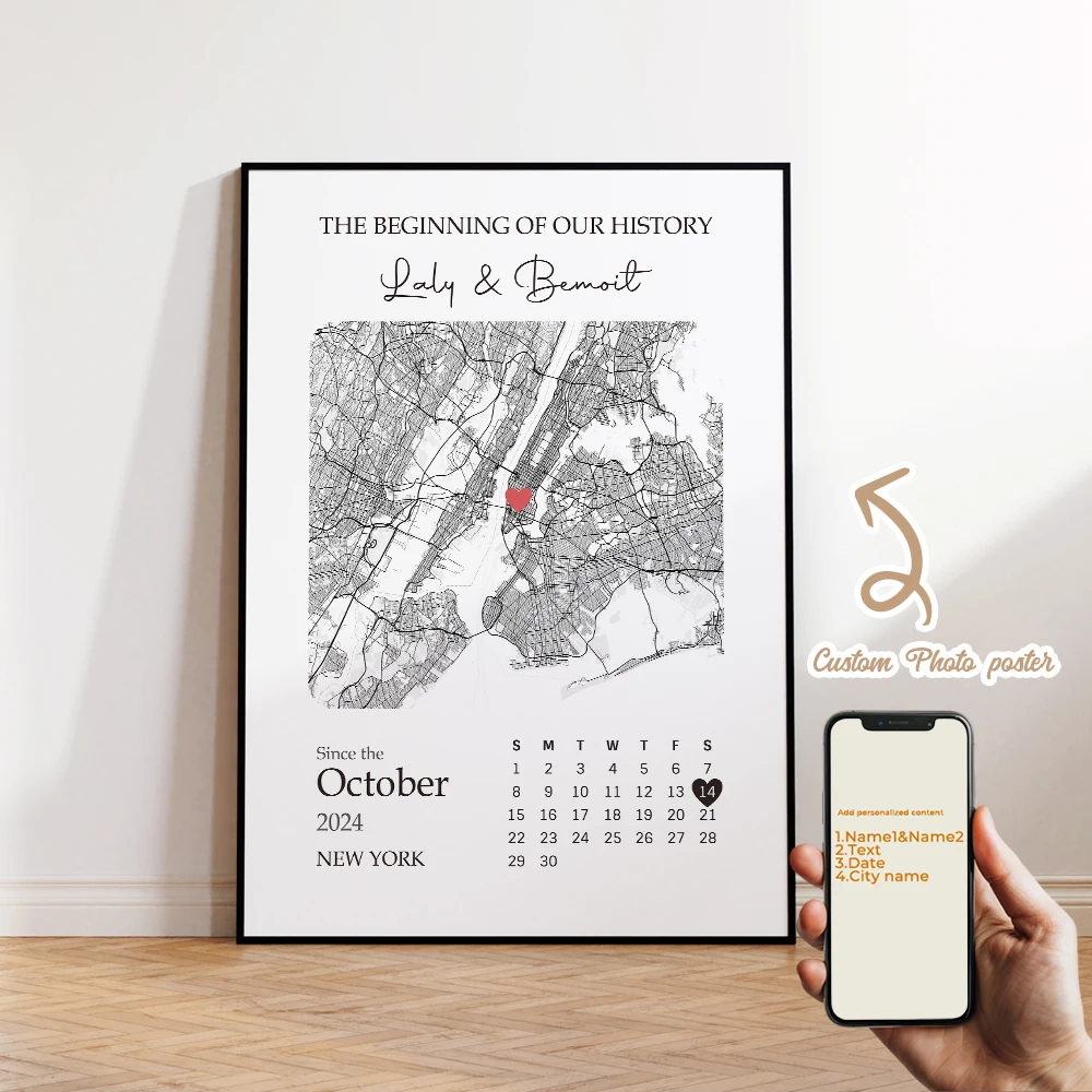 

Modern Customize Personalized Dates City Map Names Love Wall Art Print Canvas Painting Poster Picture For Living Room Home Decor