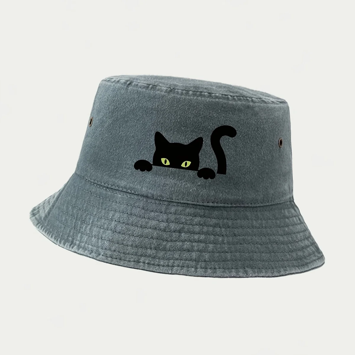 Fisherman Hat with a Simple Peeking Black Kitten Print, Easy to Clean, Comfortable, and Breathable. This Versatile Bucket Hat Is